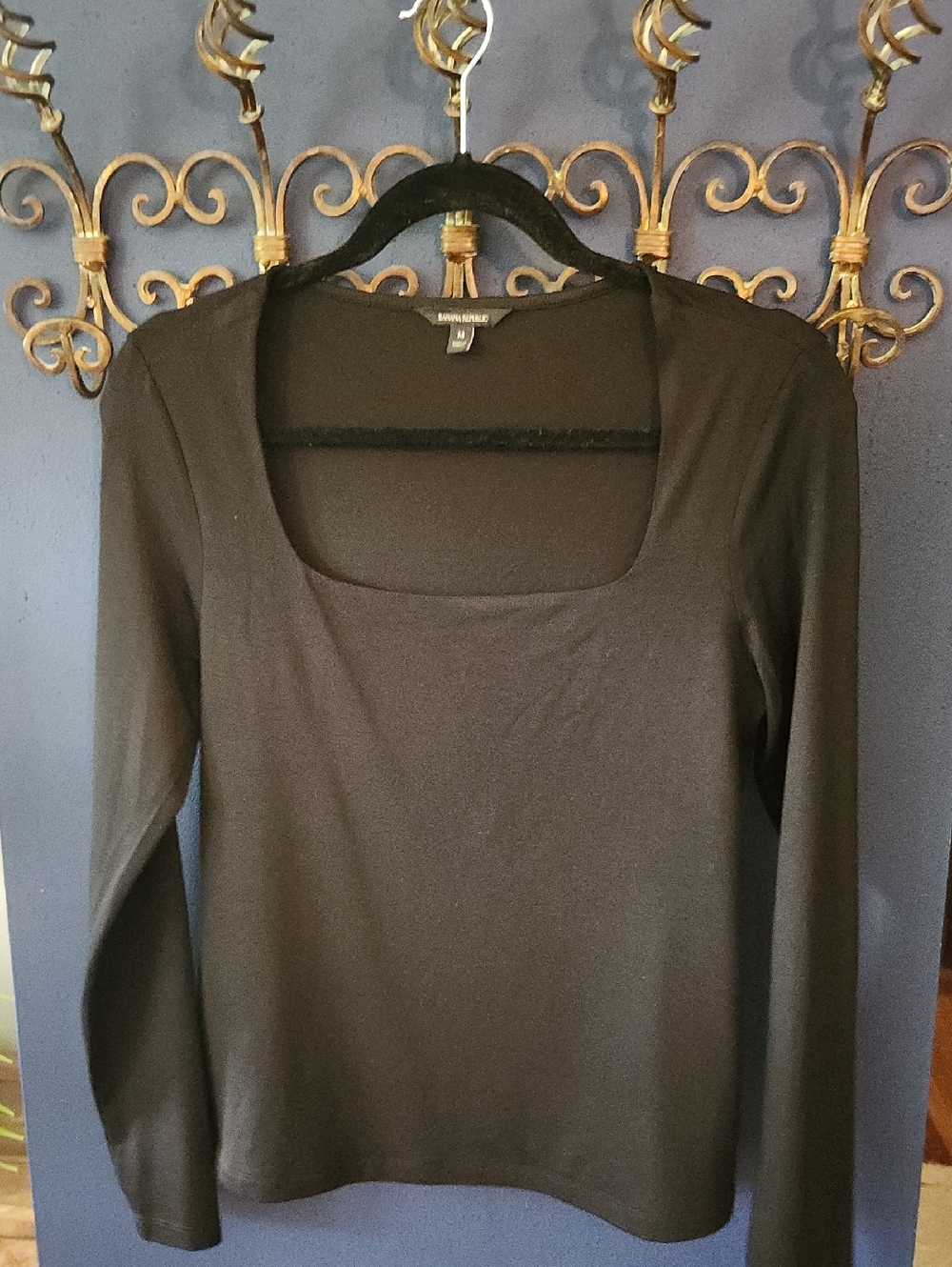 Banana Republic Black Square Neck Long-Sleeve Top